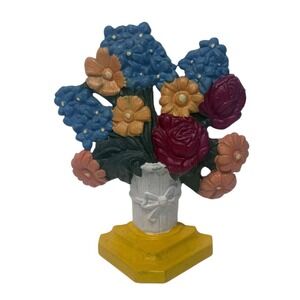 Vintage‎ Painted Ribbon Basket Cast Iron Flower Tulips Bouquet Door Stop Bookend